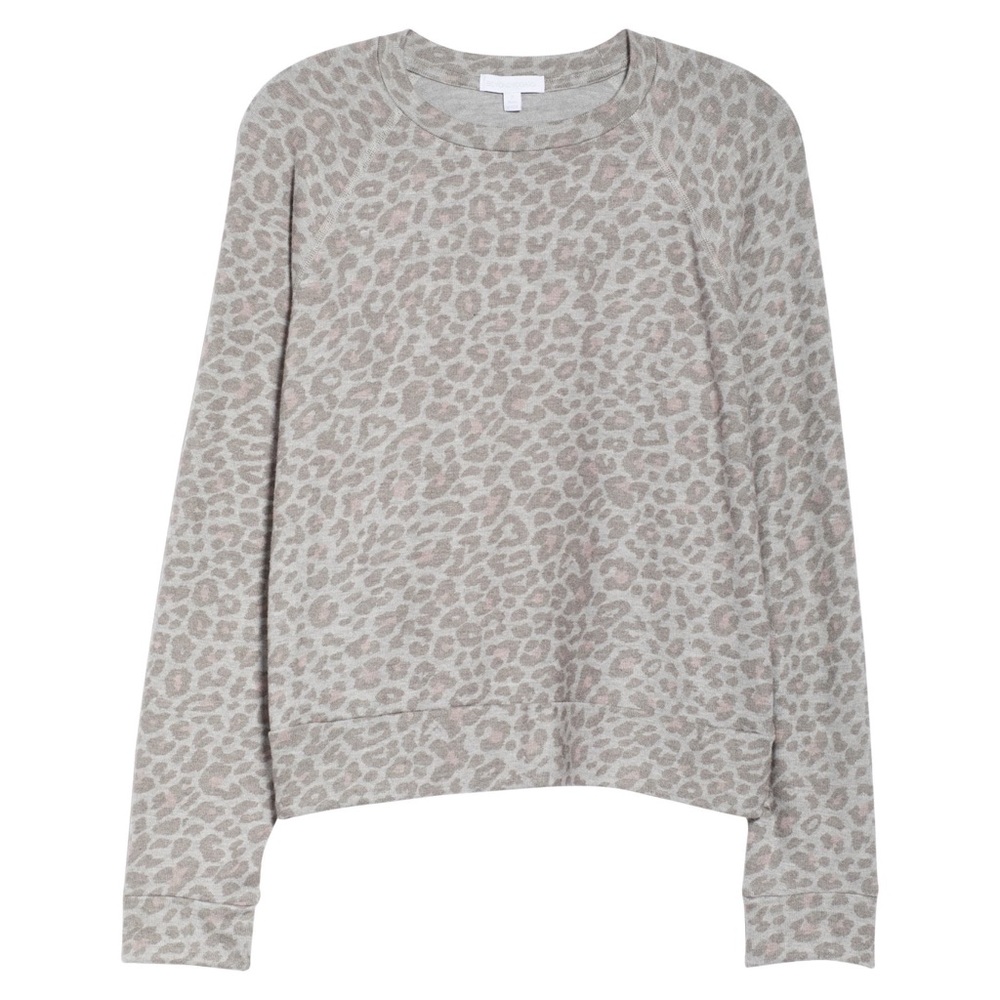 NWT Beyond Yoga Favorite Raglan Crew Pullover in Chai Cocoa Brown Leopard XS